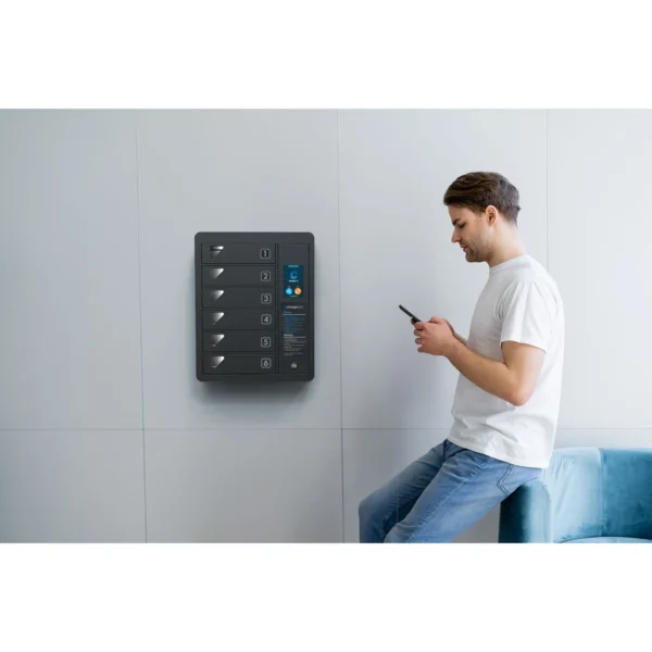 Secure 6-Device Wall-Mount Mobile Charging Cabinet