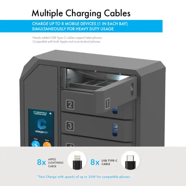 Secure 8-Device UV-C Disinfecting Mobile Charging Cabinet